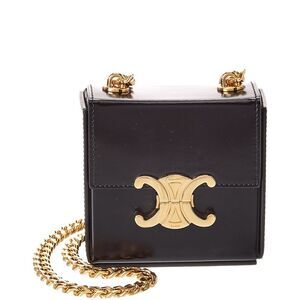 Celine Box Triomphe Mini Leather Crossbody (Authentic Pre-Loved), Black